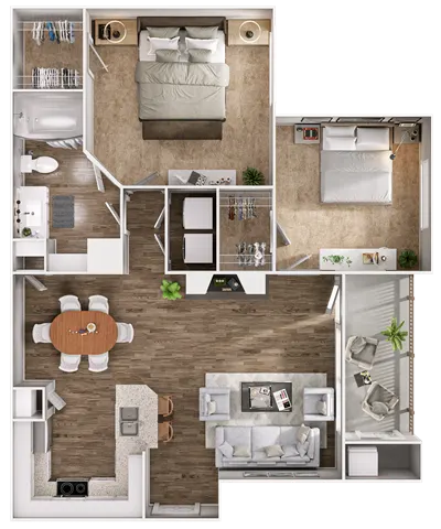 Floor plan for 2 beds, 1 bath, 945 sqft